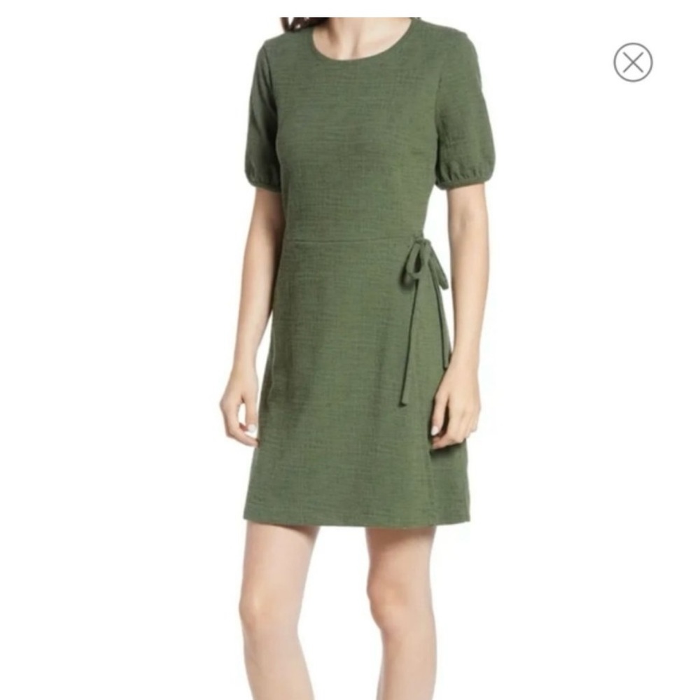 Madewell Crosshatch Puff-Sleeve Faux-Wrap Mini Dress. M NWT